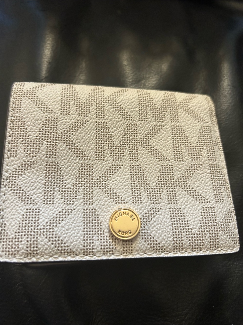 Michael Kors Cream Logo-Print Bifold Wallet with Gold Button